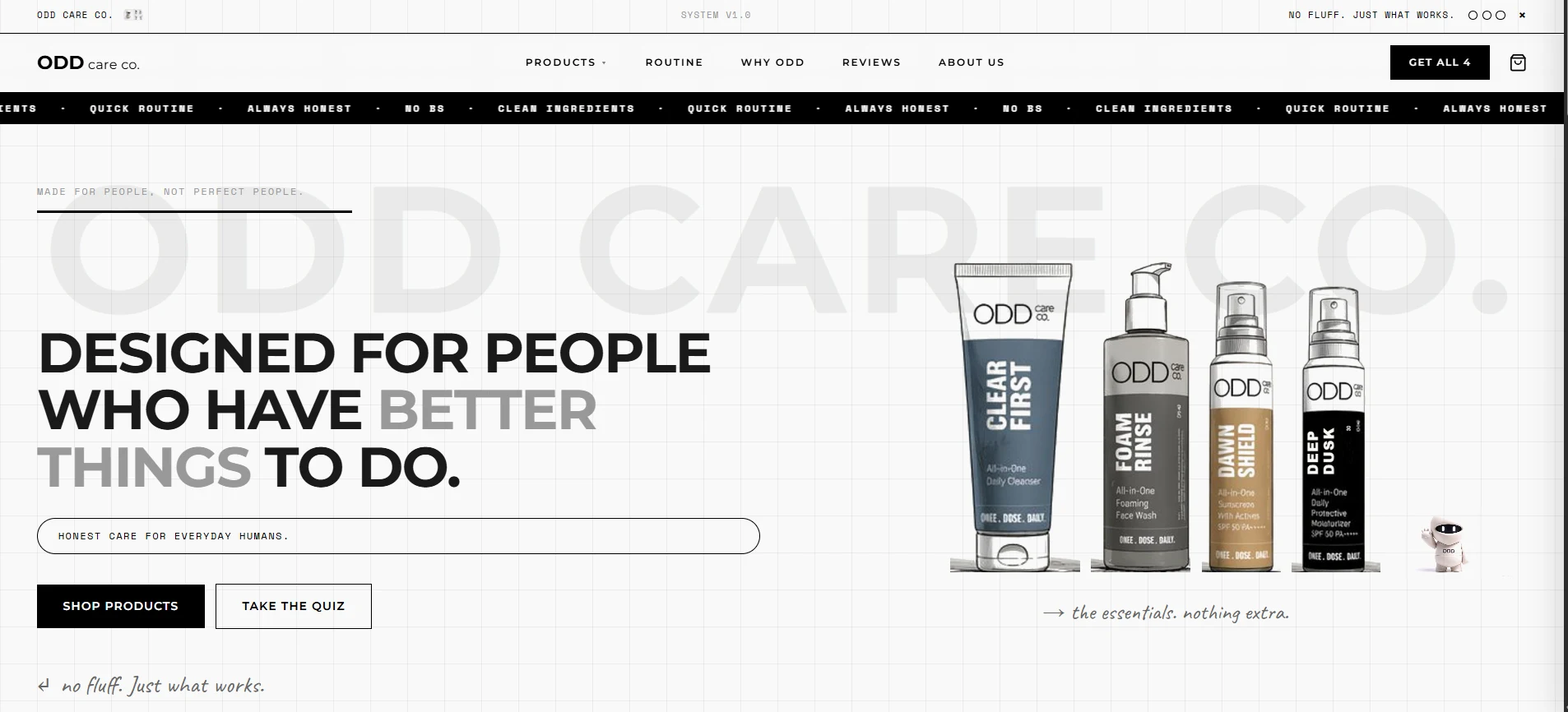 ODD Care Co. skincare storefront, from the website collection